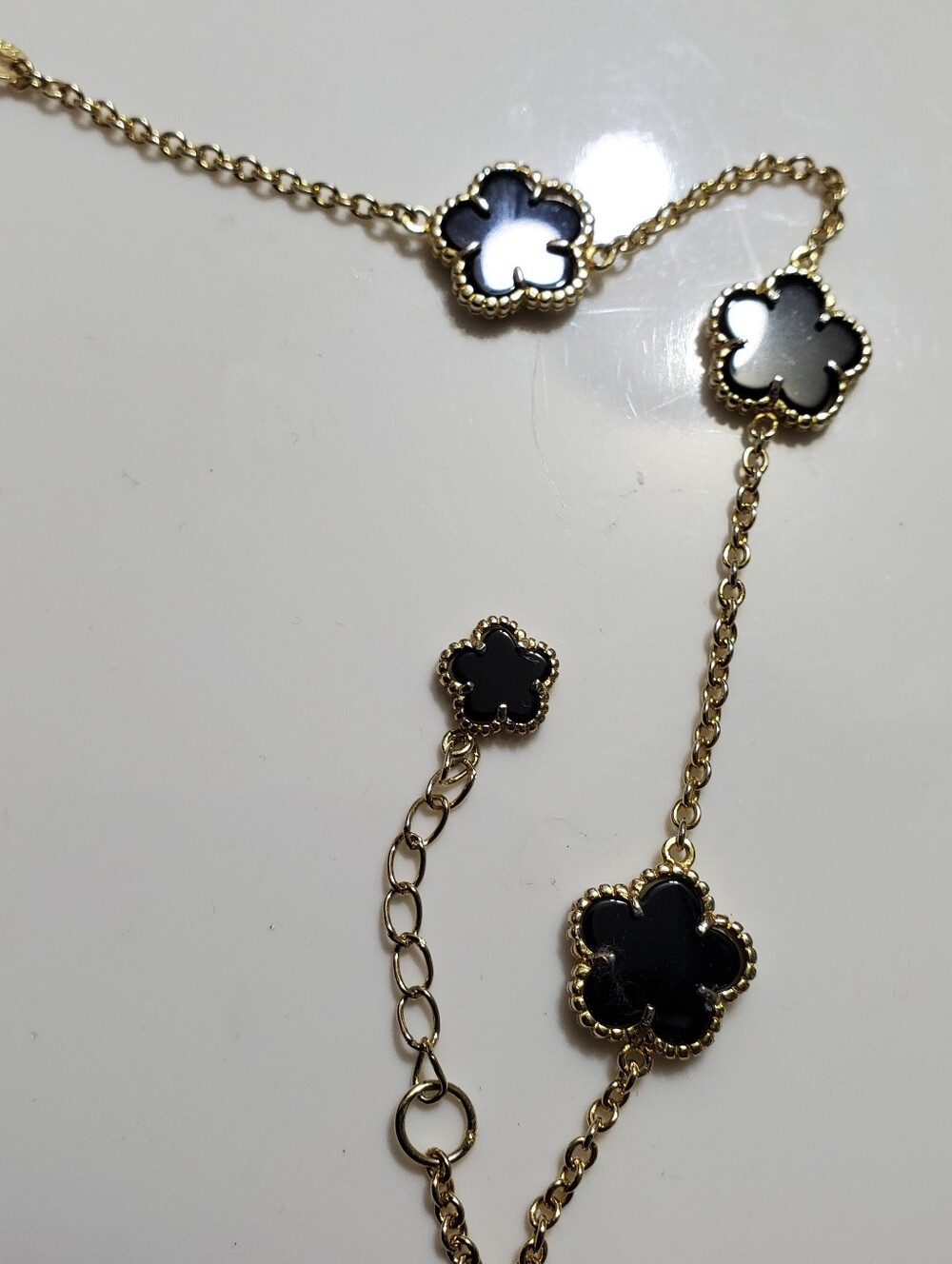 Sterling Silver Gold Chain Necklace with Black Clover Motifs
